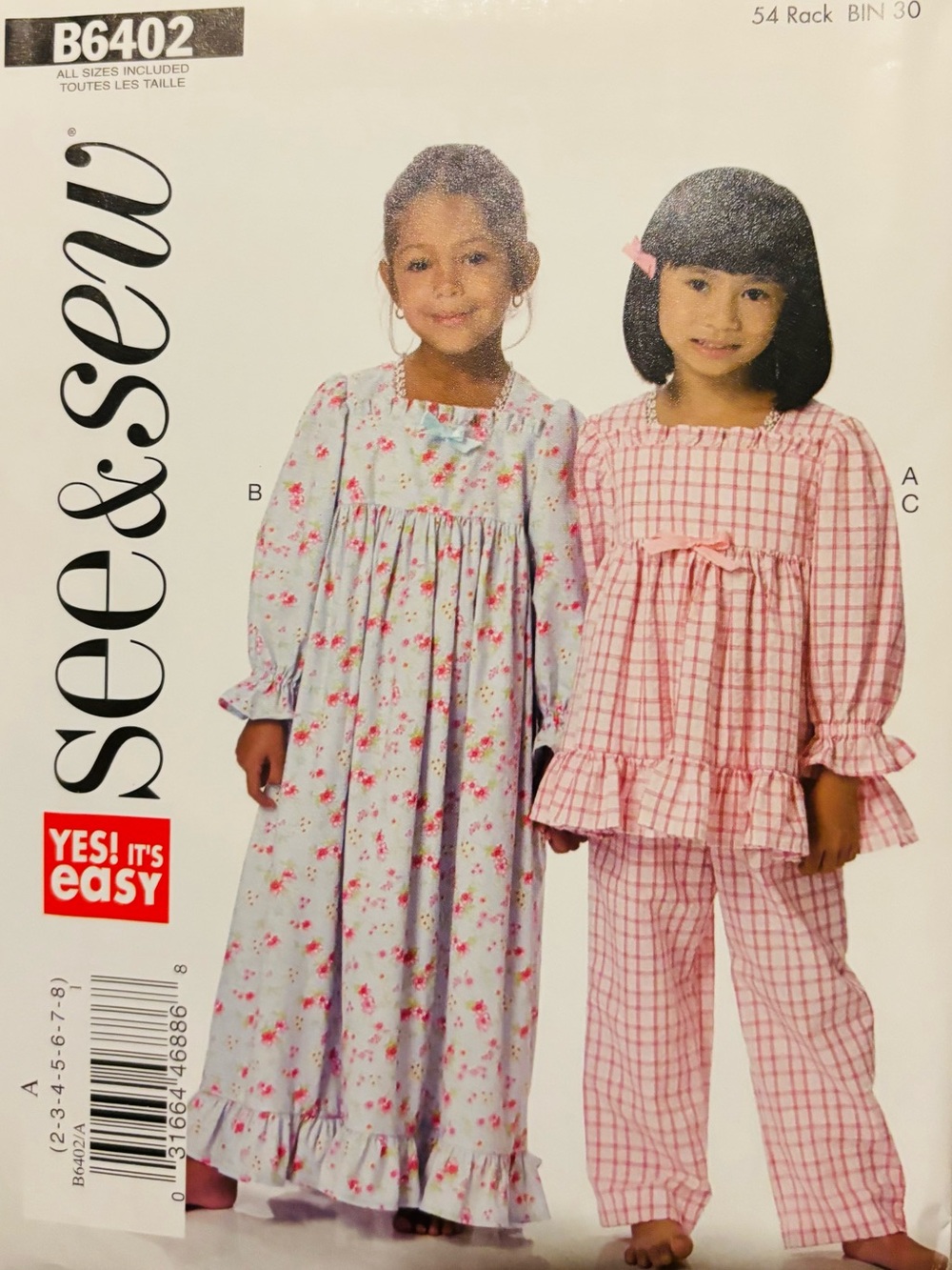 See&Sew B6402 by Butterick Girls PJ Nightgowns Size 2-8 Uncut